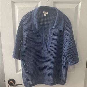 a.n.a Navy Crochet Button Down Shirt